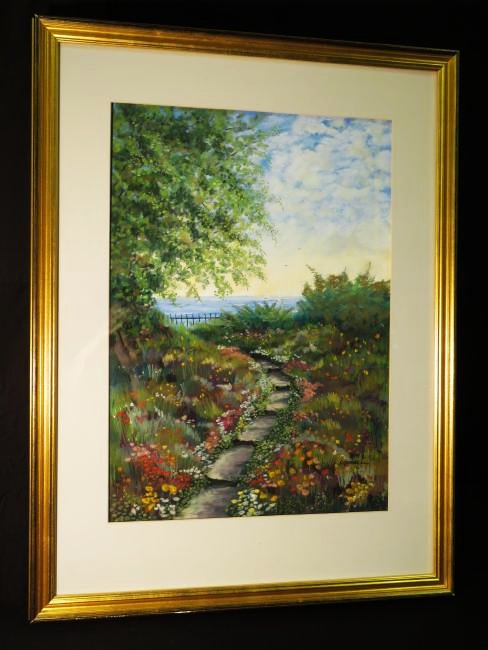 FRAMED PASTEL PAINTING: FLOWER PATH (1 of 5)