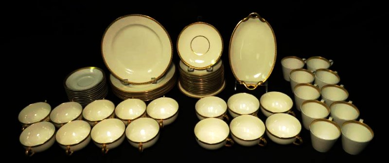 ASSORTED GOLD BANDED PORCELAIN DINNERWARE 58 PCS (1 of 11)