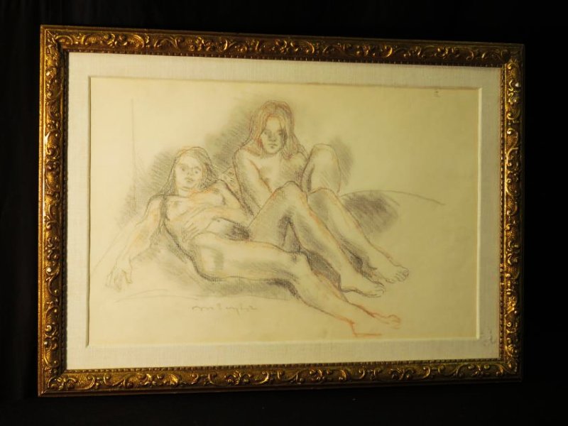 MOSES SOYER MIXED MEDIA SKETCHING TWO NUDES (1 of 5)