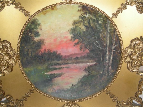 ANTIQUE GILT FRAMED HAND PAINTED SCENIC PLATE - 2