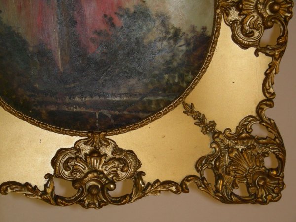 ANTIQUE GILT FRAMED HAND PAINTED SCENIC PLATE - 5