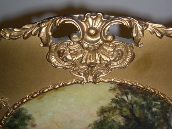 ANTIQUE GILT FRAMED HAND PAINTED SCENIC PLATE - 7