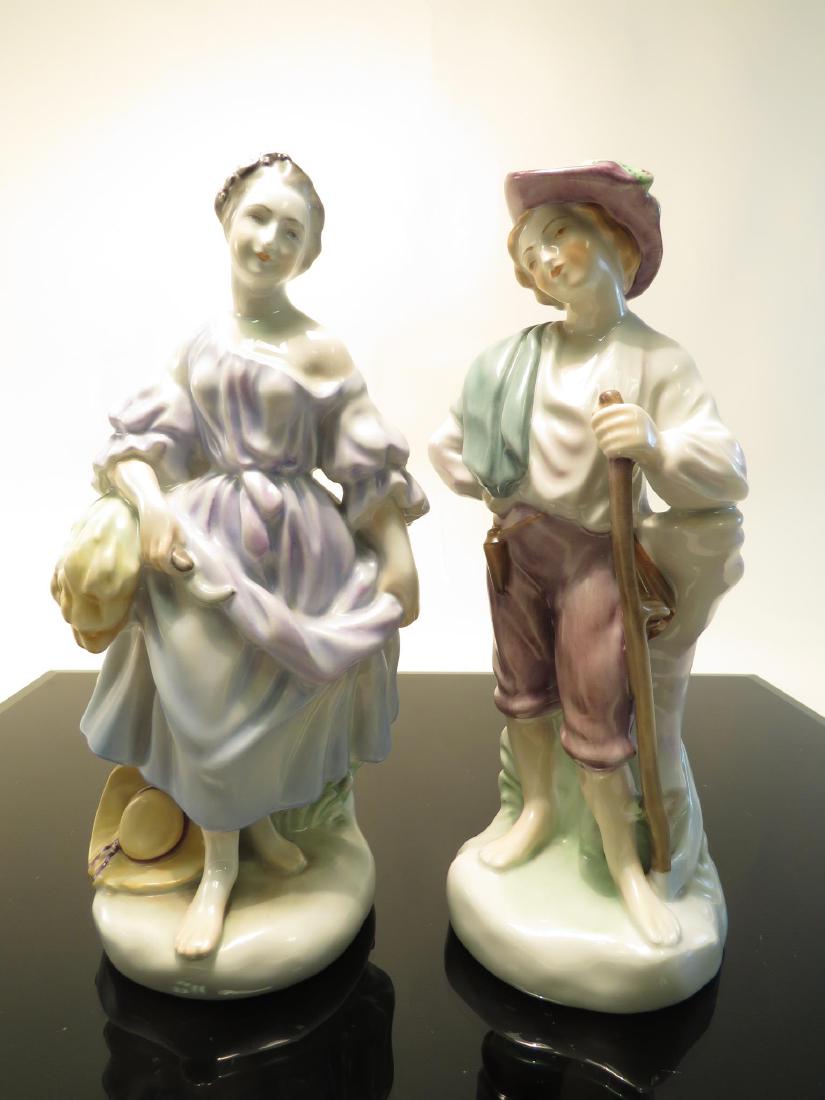 TWO HEREND PORCELAIN FIGURINES: MAN & WOMAN (1 of 6)
