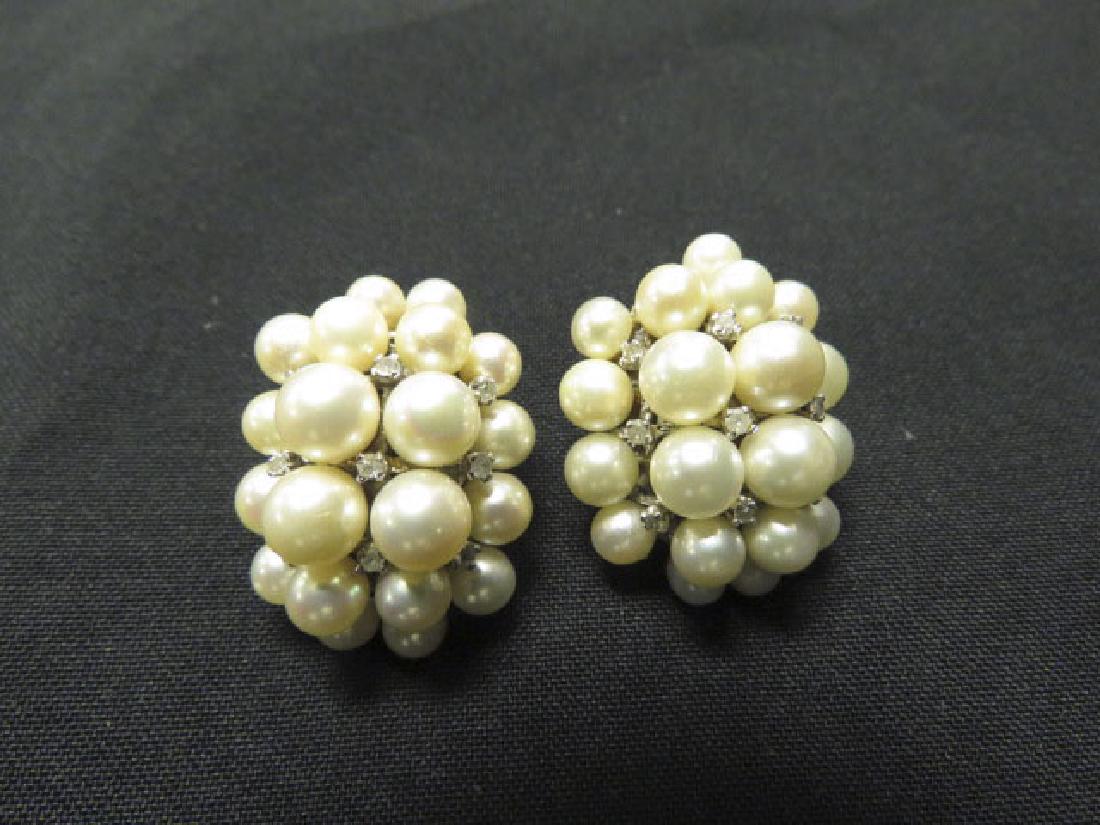 PAIR 14K WHITE GOLD, PEARL & DIAMOND CLIP EARRINGS (1 of 2)