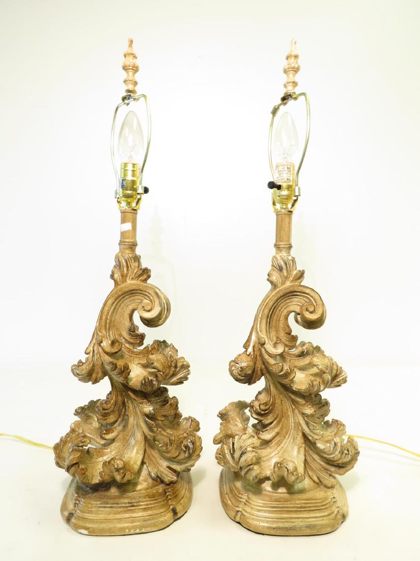 PAIR ROCOCO STYLE GOLD TONE RESIN LAMPS (1 of 5)