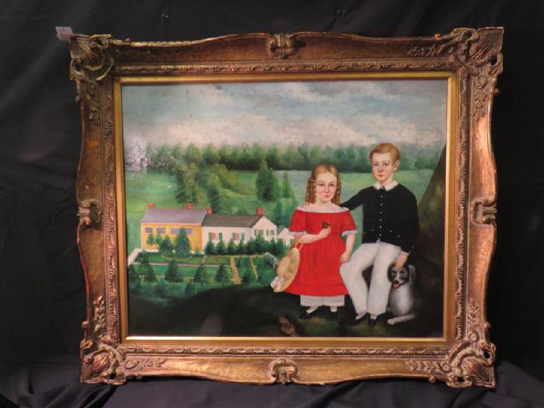 PRIMITIVE AMERICANA STYLE OIL ON CANVAS PAINTING (1 of 7)