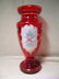 504: HAND PAINTED GILT DECORATED RUBY GLASS VASE LARGE