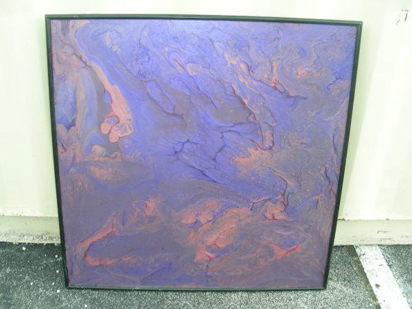 LUCITE PAINTING "PURPLE" BY RICHARD MANN: Richard Mann is a well known Californian painter. Framed measures 36" by 36"