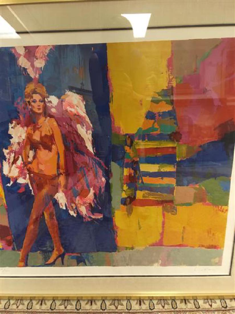 FRAMED SERIGRAPH BY NICOLA SIMBARI "VERA": Framed serigraph by Nicola Simbari, "Vera". Depicts a woman in showgirl attire. Limited edition, pencil signed and numbered (169/300). Measures 34" width by 30' height plus 3.25" frame and mat, weight