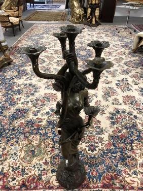 TALL BRONZE SCULPTURAL CANDELABRA OF A WOMAN (1 of 7)