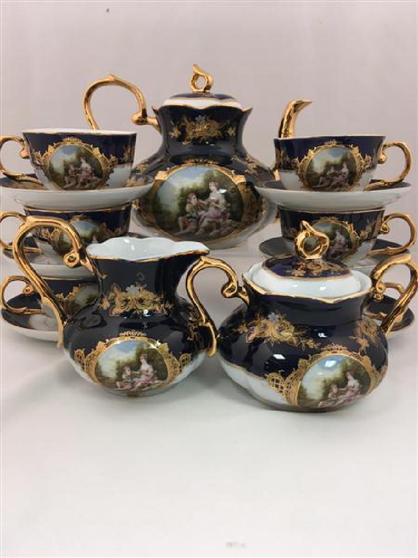 SMALL COBALT & PARCEL GILT LIMOGES TEA SET 15 PCS (1 of 5)