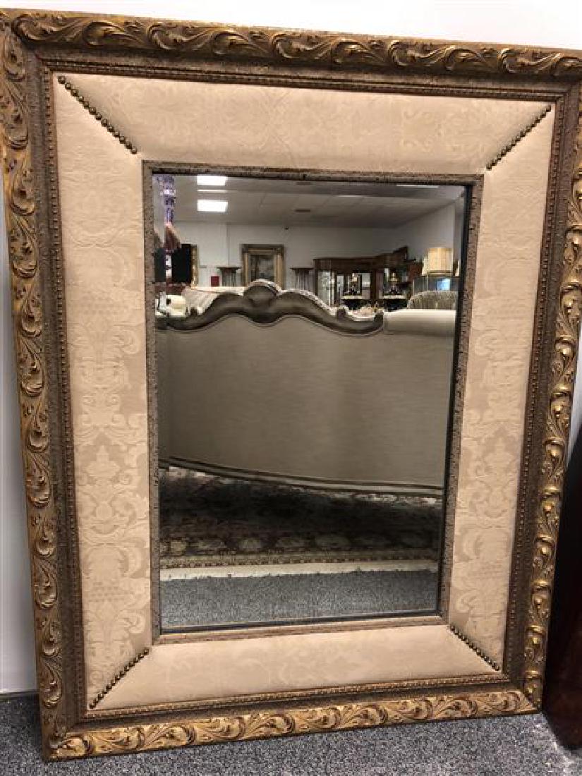 LARGE GILT WOOD AND BROCADE MIRROR (1 of 3)