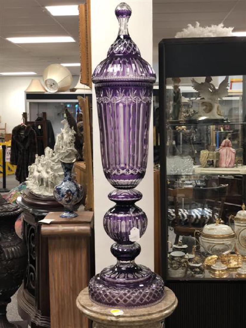 MONUMENTAL AMETHYST CUT TO CLEAR GLASS LIDDED VASE (1 of 4)