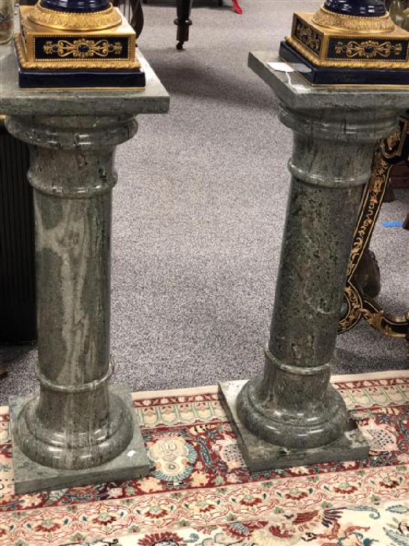 PAIR GREEN VARIEGATED MARBLE PEDESTALS (1 of 7)