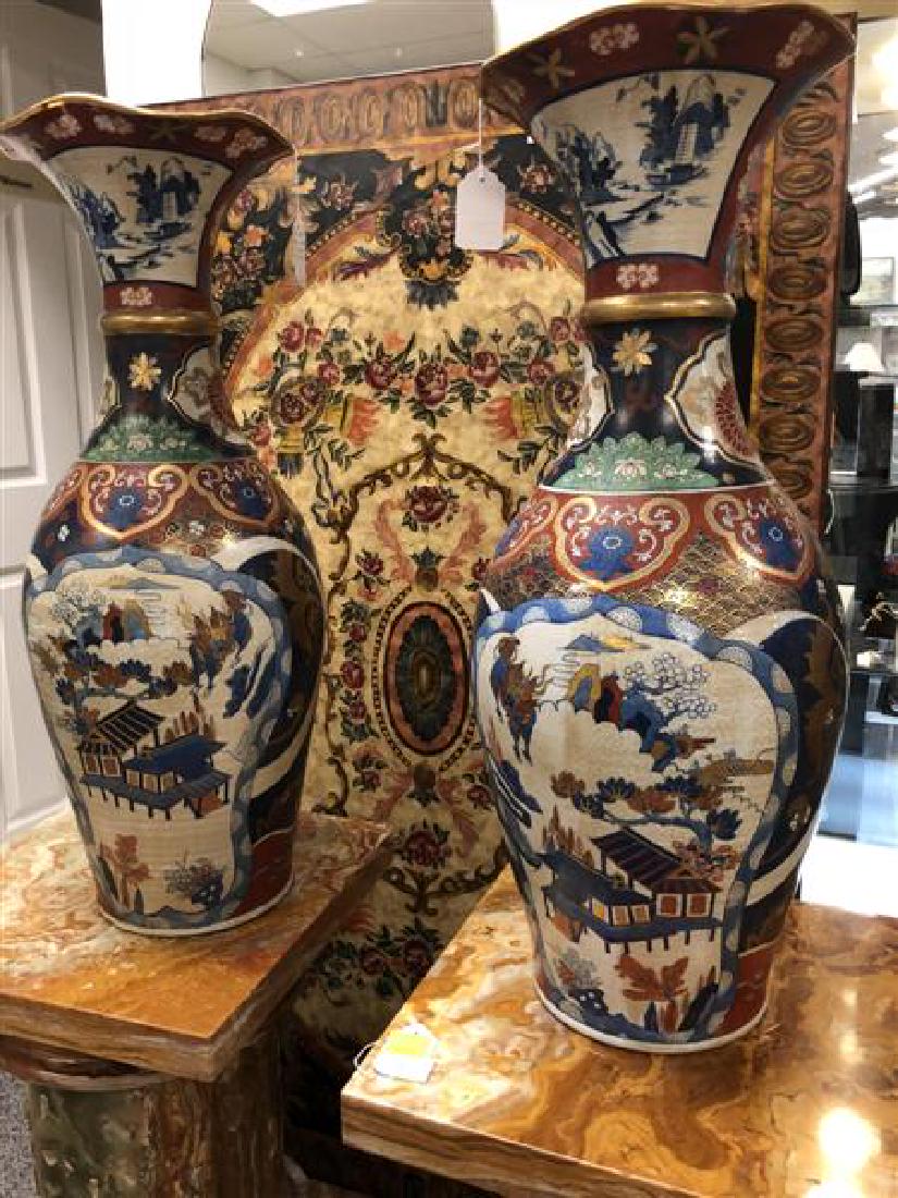 PR LRG VINTAGE JAPANESE IMARI STYLE VASES W/ WAVED RIM (1 of 8)