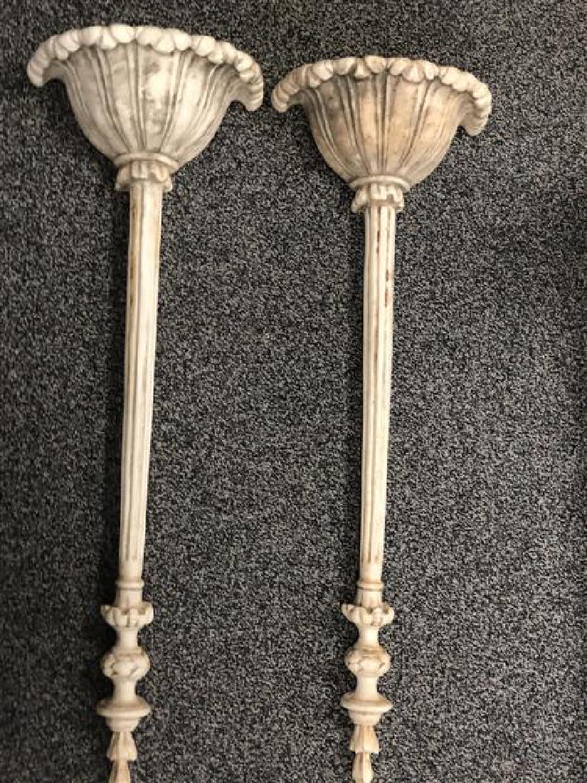 PAIR LARGE WHITE PLASTER WALL HANGING PLANTERS (1 of 6)