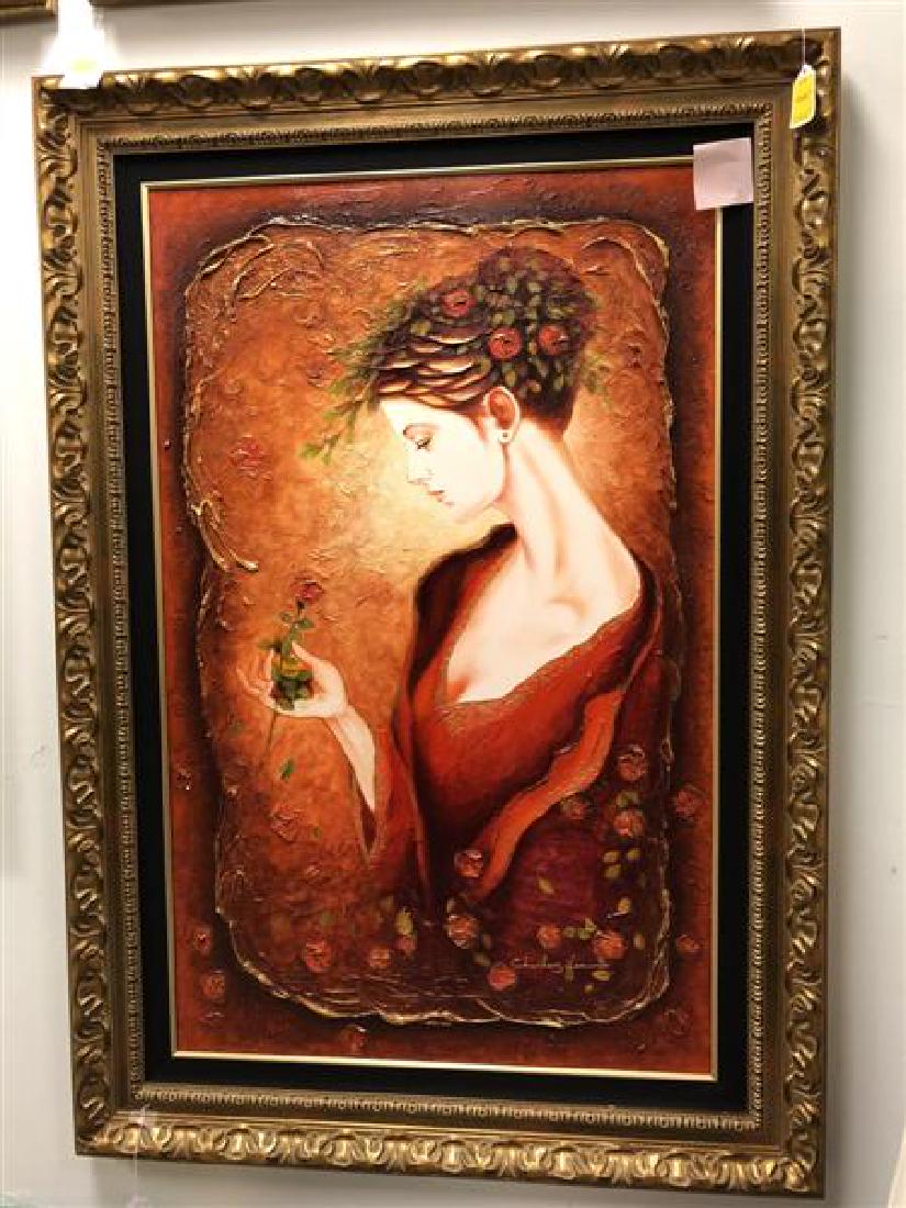 CHARLES LEE OIL ON CANVAS PAINTING: LADY IN RED (1 of 5)