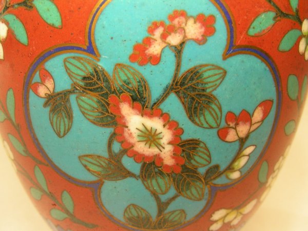 TWO CLOISONNE VASES BLACK FLORAL & MULTI COLOR - 3