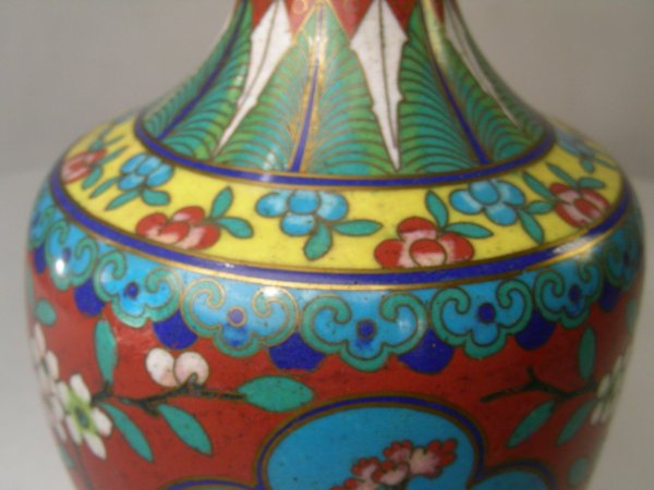 TWO CLOISONNE VASES BLACK FLORAL & MULTI COLOR - 4