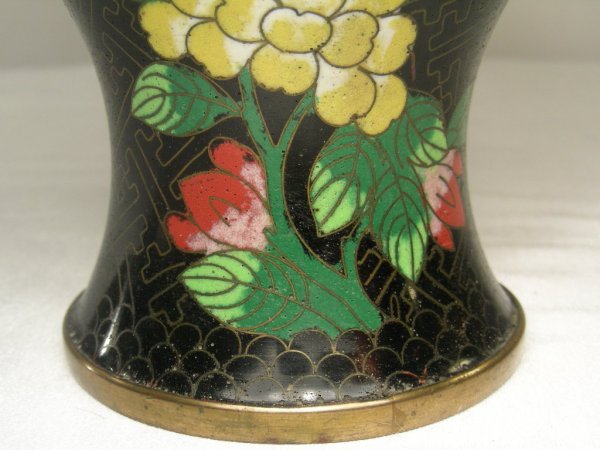 TWO CLOISONNE VASES BLACK FLORAL & MULTI COLOR - 6