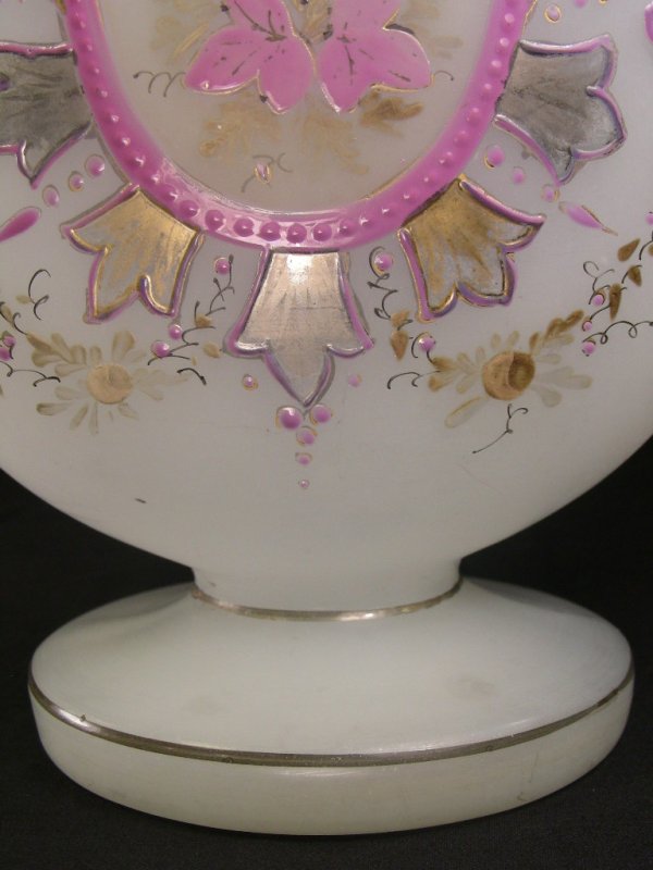 PAIR PINK ENAMELED CASED GLASS VASES - 3