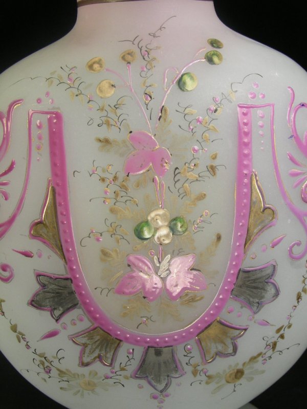 PAIR PINK ENAMELED CASED GLASS VASES - 4