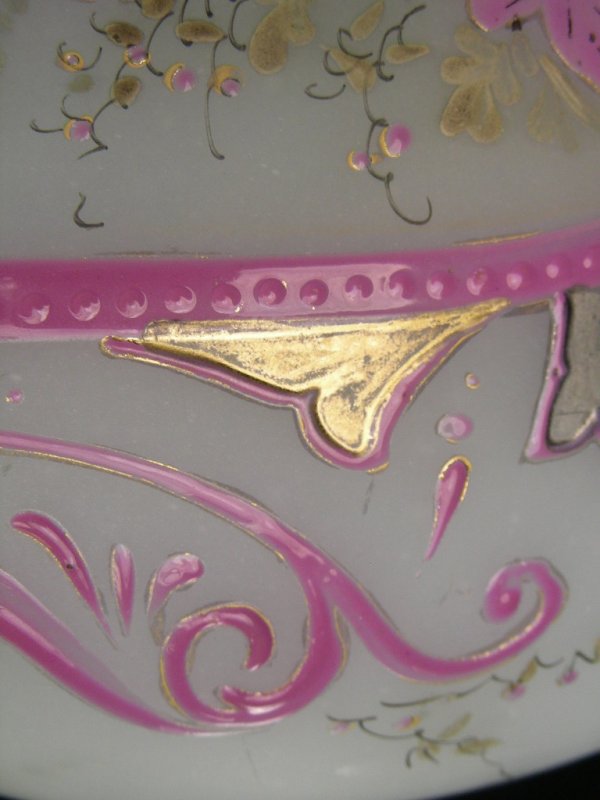 PAIR PINK ENAMELED CASED GLASS VASES - 5