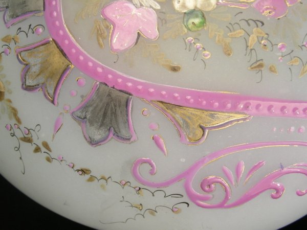PAIR PINK ENAMELED CASED GLASS VASES - 6