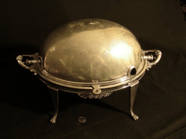 ANTIQUE SILVER PLATE DOME ROLL OVER BACON SERVER
