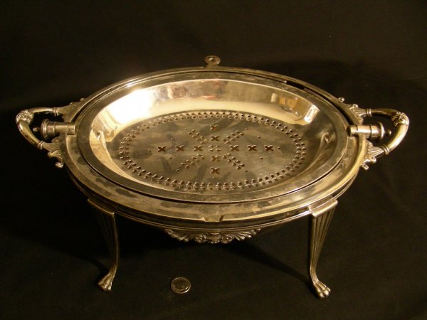 ANTIQUE SILVER PLATE DOME ROLL OVER BACON SERVER - 4