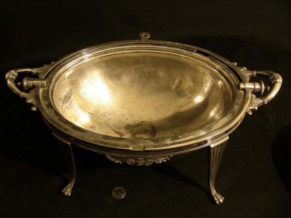 ANTIQUE SILVER PLATE DOME ROLL OVER BACON SERVER - 5