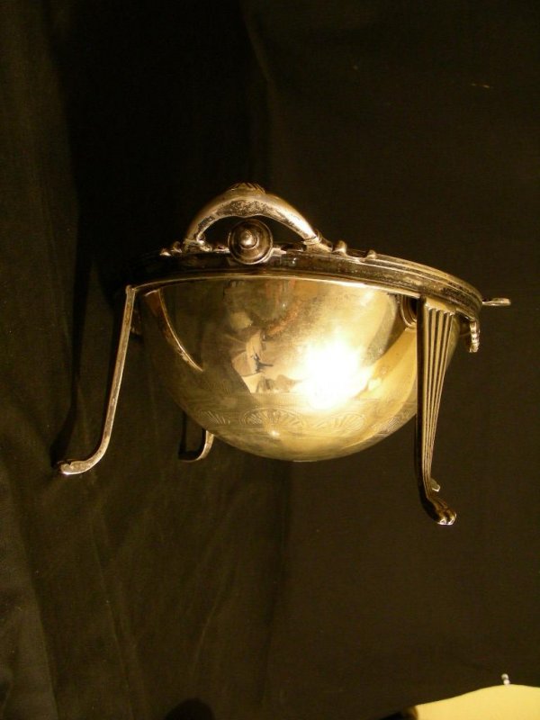 ANTIQUE SILVER PLATE DOME ROLL OVER BACON SERVER - 8