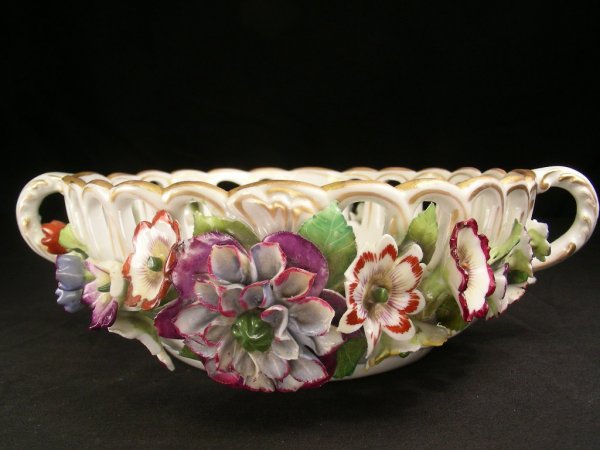 ANTIQUE BERLIN PORCELAIN FLORAL RELIEF BOWL