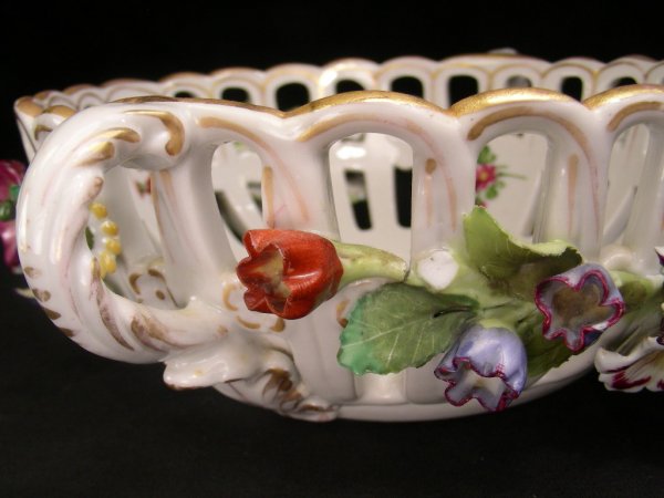 ANTIQUE BERLIN PORCELAIN FLORAL RELIEF BOWL - 2