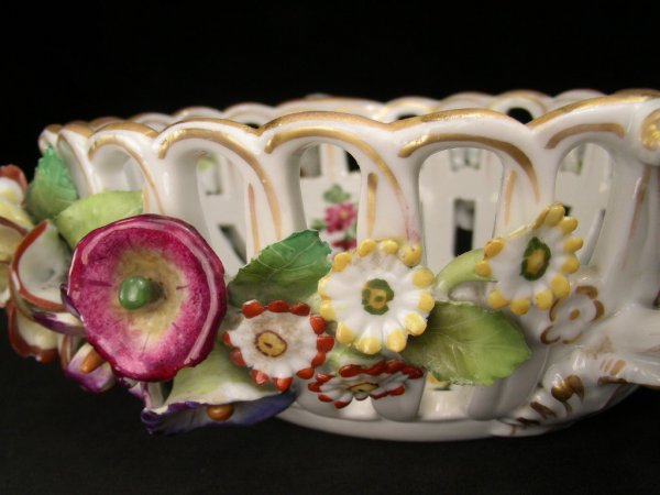ANTIQUE BERLIN PORCELAIN FLORAL RELIEF BOWL - 3
