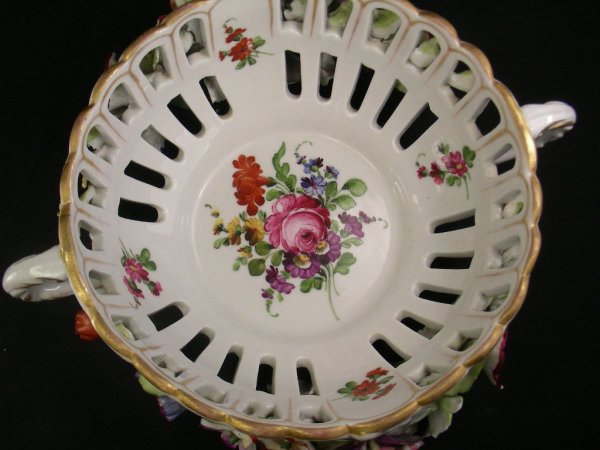 ANTIQUE BERLIN PORCELAIN FLORAL RELIEF BOWL - 4