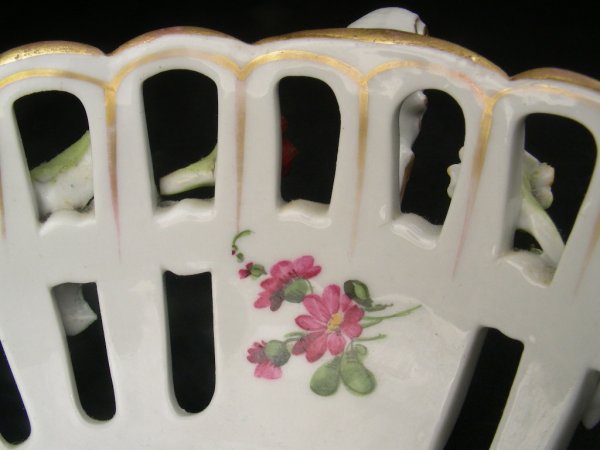 ANTIQUE BERLIN PORCELAIN FLORAL RELIEF BOWL - 5