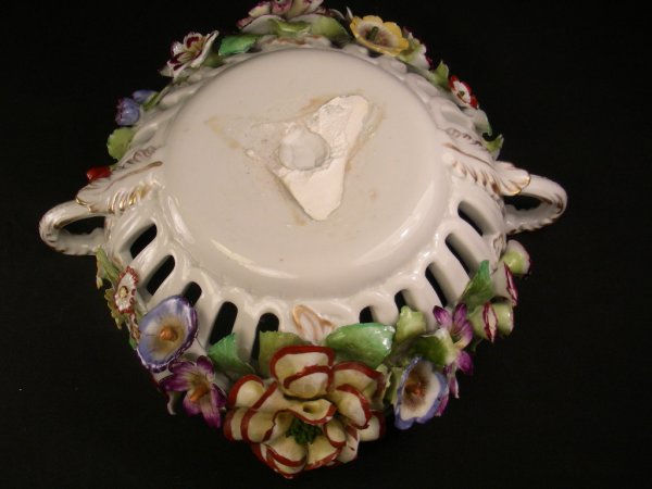 ANTIQUE BERLIN PORCELAIN FLORAL RELIEF BOWL - 7