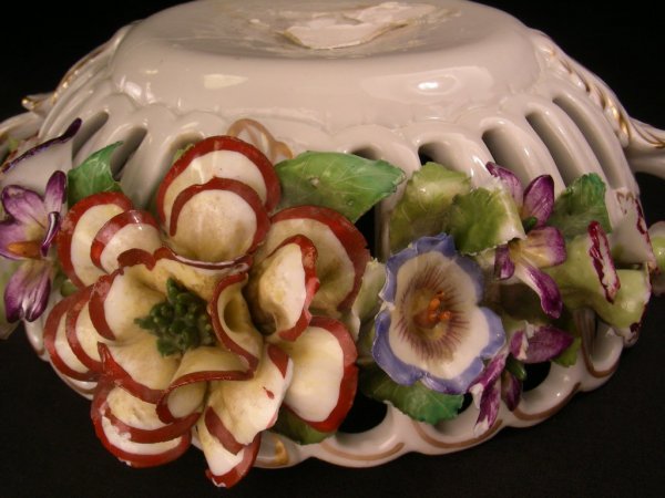 ANTIQUE BERLIN PORCELAIN FLORAL RELIEF BOWL - 8
