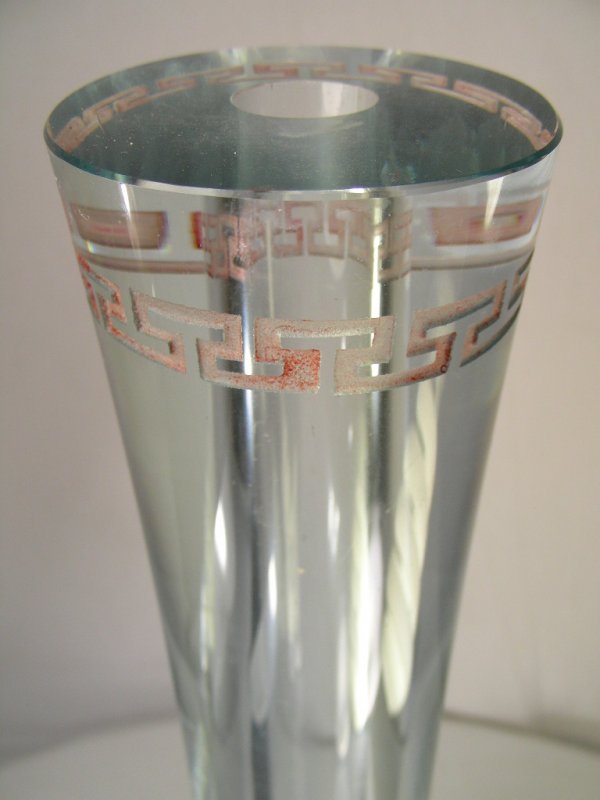 LG PALE BLUE ENGRAVED CHINESE ART GLASS VASE - 8