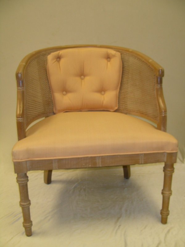 PEACH UPHOLSTERED CLUB CHAIR W/ CANE BACK & SIDES