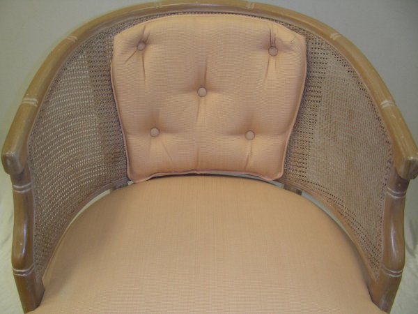 PEACH UPHOLSTERED CLUB CHAIR W/ CANE BACK & SIDES - 3