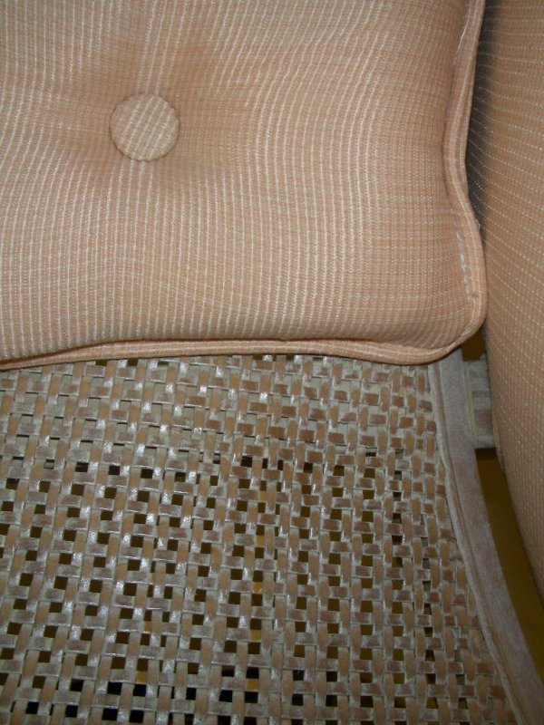 PEACH UPHOLSTERED CLUB CHAIR W/ CANE BACK & SIDES - 4
