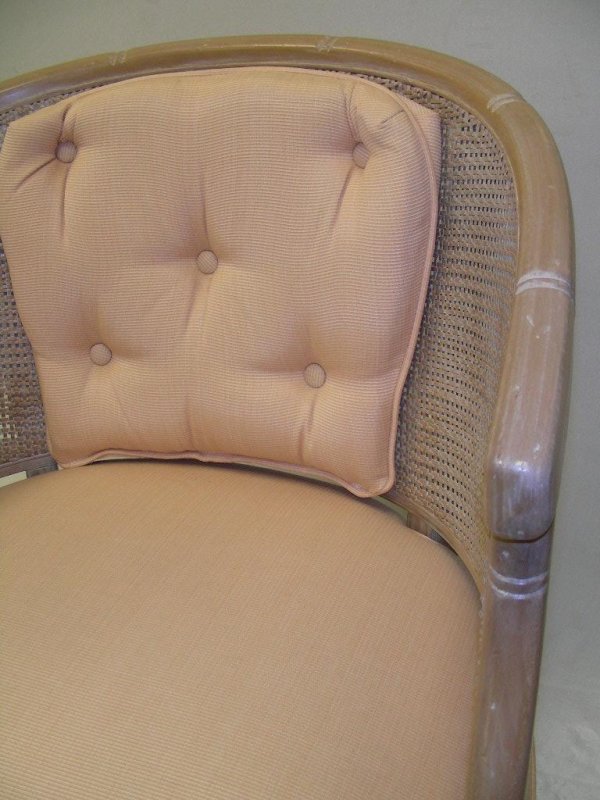 PEACH UPHOLSTERED CLUB CHAIR W/ CANE BACK & SIDES - 5