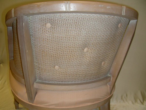 PEACH UPHOLSTERED CLUB CHAIR W/ CANE BACK & SIDES - 8