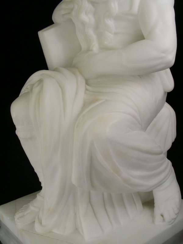 CARVED ALABASTER SCULPTURE SEATED MOSES - 2