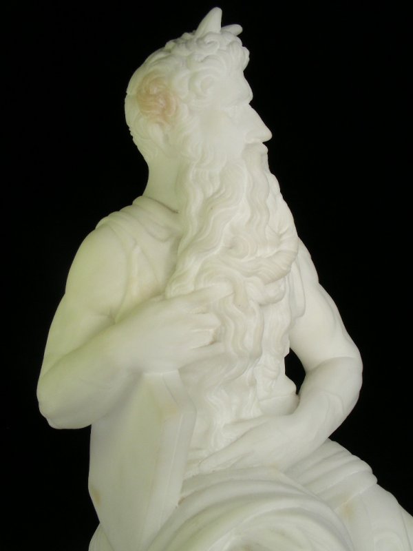 CARVED ALABASTER SCULPTURE SEATED MOSES - 3
