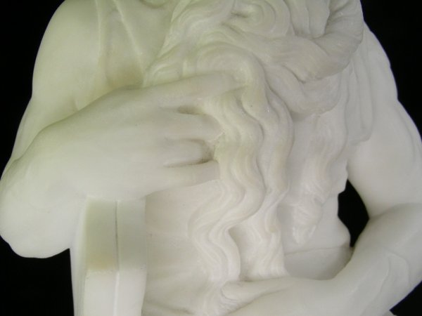 CARVED ALABASTER SCULPTURE SEATED MOSES - 4