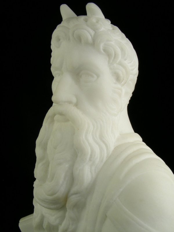 CARVED ALABASTER SCULPTURE SEATED MOSES - 5
