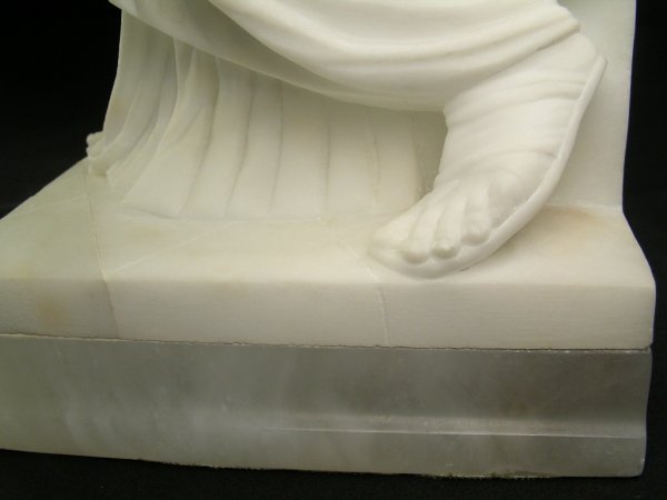 CARVED ALABASTER SCULPTURE SEATED MOSES - 6